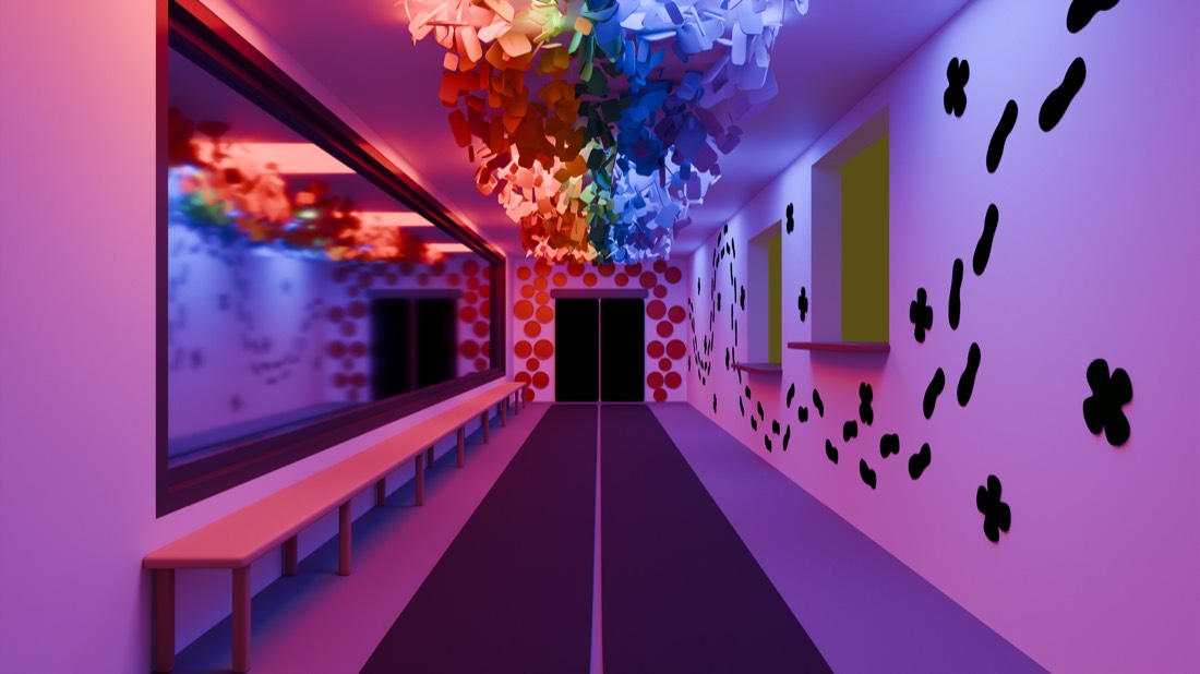3D previsualization render of the hallway